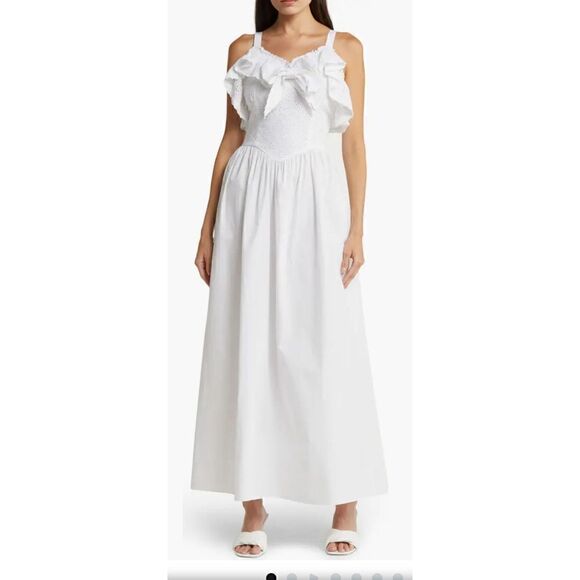 Batsheva Katja Broderie Anglaise Cotton Maxi Dress in White NWT Size 8 - Picture 1 of 11
